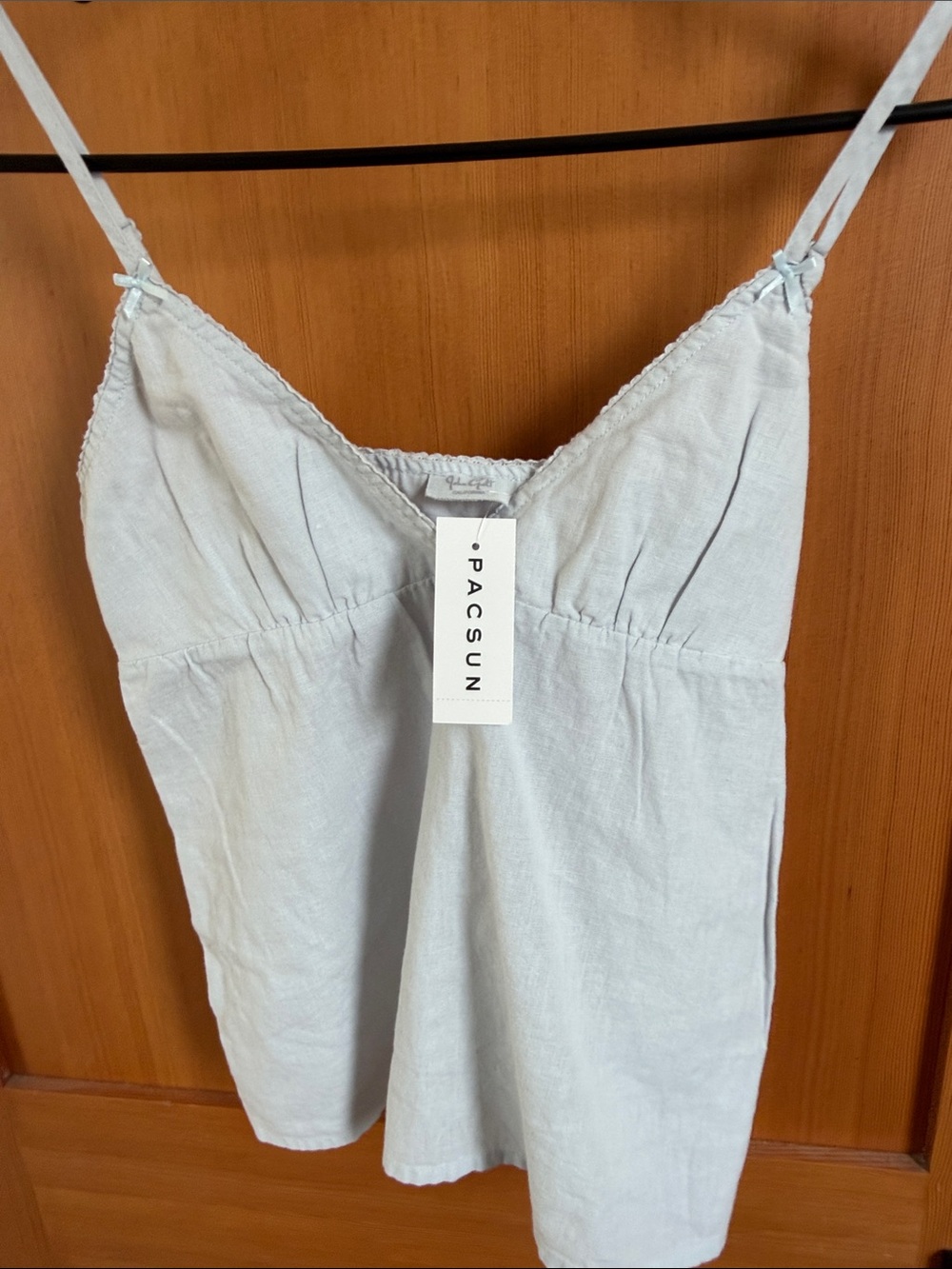 PacSun Pale Blue Linen Cami with Lace Trim